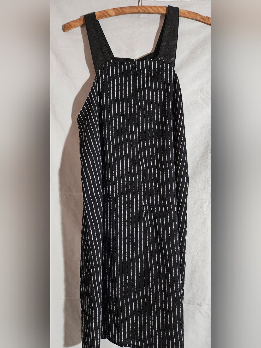 Black Striped Women's Faux Leather Strap/Tank Dress